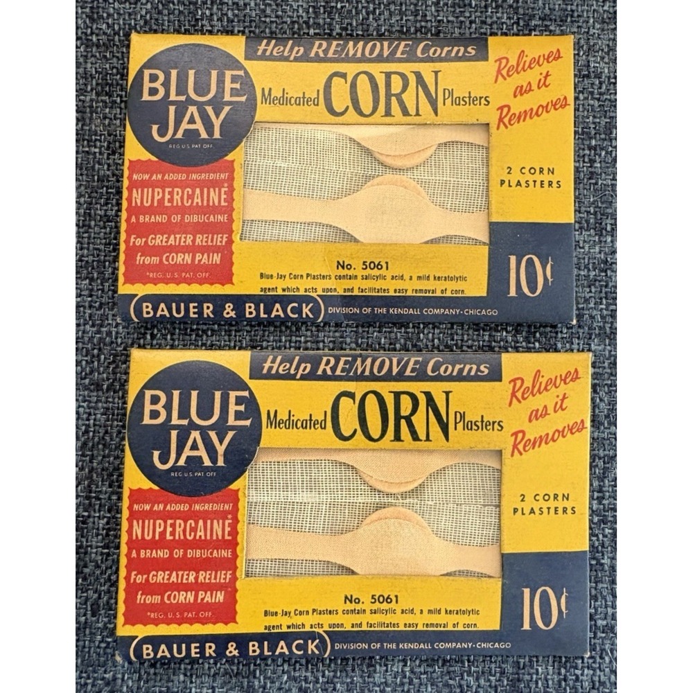 Vintage drug general store advertising Blue Jay foot corn plasters NOS 1940's
